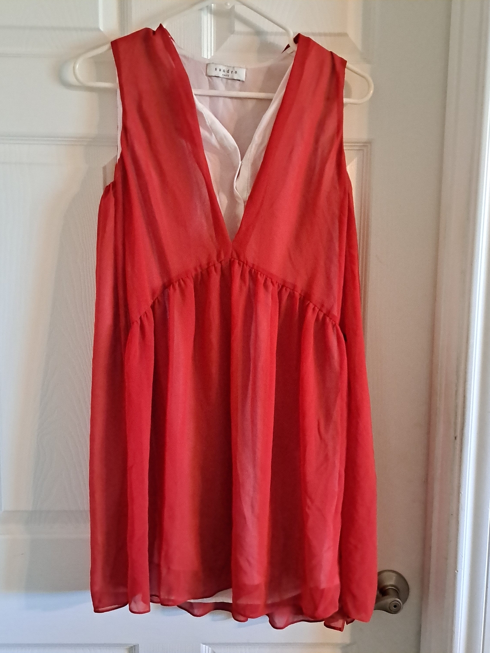 Sandro Red Sleeveless V-Neck Chiffon Women’s Dress